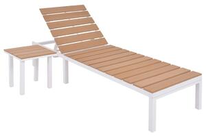 Sun Lounger with Table Aluminium WPC and Brown