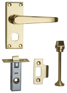 Homebuild Victorian Straight Short Backplate Privacy Lever Set - Polished Brass