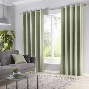 Fusion Sorbonne Lined Ready Made Eyelet Curtains Green