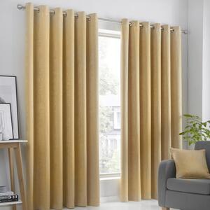 Fusion Strata Woven Dimout Ready Made Eyelet Curtains Ochre