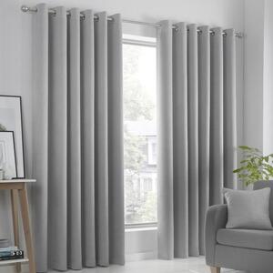 Fusion Strata Woven Dimout Ready Made Eyelet Curtains Silver