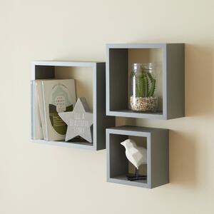 Set of 3 Cube Shelves Grey