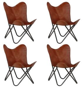 Butterfly Chairs 4 pcs Brown Kids Size Real Leather