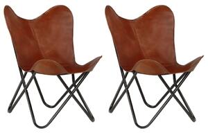 Butterfly Chairs 2 pcs Brown Kids Size Real Leather