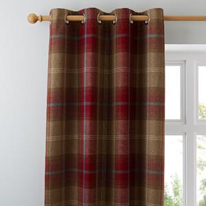 Highland Check Wine Eyelet Curtains Red and Brown
