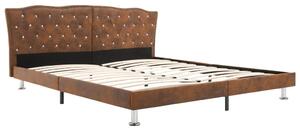 Bed Frame Brown Faux Suede Leather 135x190 cm 4FT6 Double
