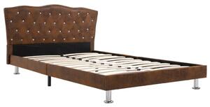 Bed Frame Brown Faux Suede Leather 120x190 cm 4FT Small Double