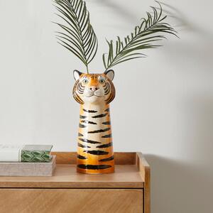 Ceramic Tiger Head Vase 30cm Orange/White