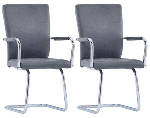 Cantilever Dining Chairs 2 pcs Suede Grey Faux Leather