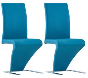 Dining Chairs with Zigzag Shape 2 pcs Blue Faux Leather