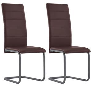 Cantilever Dining Chairs 2 pcs Brown Faux Leather