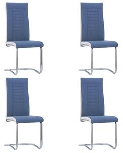 Cantilever Dining Chairs 4 pcs Blue Fabric