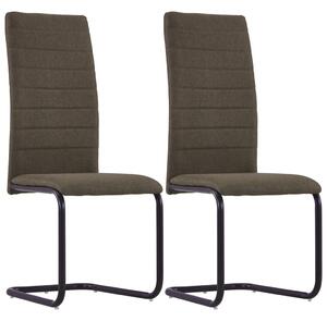 Cantilever Dining Chairs 2 pcs Brown Fabric