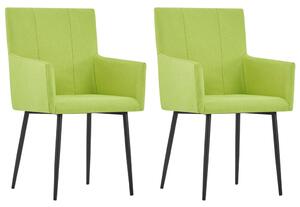 Dining Chairs with Armrests 2 pcs Green Fabric