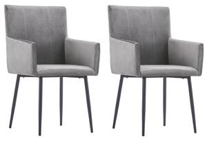 Dining Chairs with Armrests 2 pcs Grey Velvet