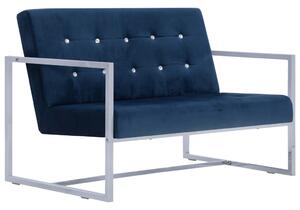 2-Seater Sofa with Armrests Blue Chrome and Velvet