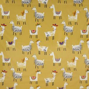 By the Metre Mexican Llama Ochre PVC Fabric Yellow/White/Blue