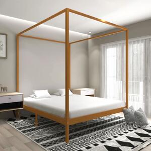 Canopy Bed Frame Honey Brown Solid Pine Wood 6FT Super King