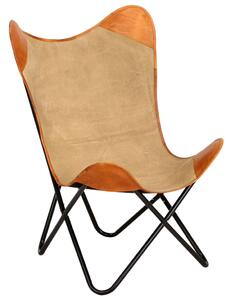 Butterfly Chair Brown Real Leather and Canvas