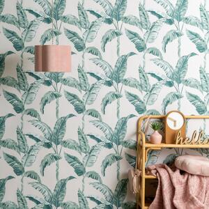 Banana Leaf Green Wallpaper Green/White