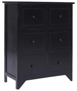 Side Cabinet with 6 Drawers Black 60x30x75 cm Paulownia Wood