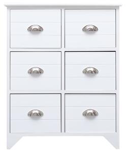 Side Cabinet with 6 Drawers White 60x30x75 cm Paulownia Wood