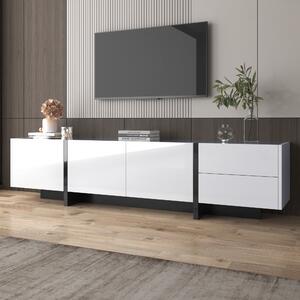 High-Gloss Modern TV Cabinet with Doors and Drawers, Entertainment Center with Storage, Black and White Design, 190x35x45 cm, White Aosom.UK