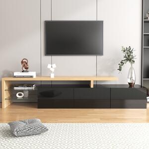 Modern TV Stand with Glass Shelves and LED Lighting with 7 Colors, and High-Gloss Finish with Practical Storage, 195x39x42 cm, Black Aosom.UK