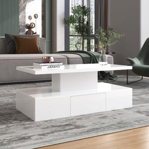 Square Coffee Table with 4 Drawers, Unique Pattern and Bottom Storage, Modern Coffee Table with Versatile Storage, 78x78x36 cm, White Aosom.UK