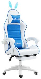 Vinsetto Racing Gaming Chair, Reclining PU Leather Computer Chair with Removable Rabbit Ears, Footrest and Lumber Support, Blue Aosom UK