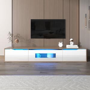 High Gloss Modern Floating TV Stand with Color Changing LED Lights, Versatile Mounting Options, 3 Storage Space, 180x35x30 cm, White Aosom.UK