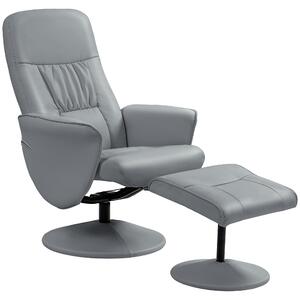 Swivel Recliner Chair with Footstool, HOMCOM PU Leather Armchair and Ottoman with High Back and Round Base for Living Room, Light Grey Aosom UK