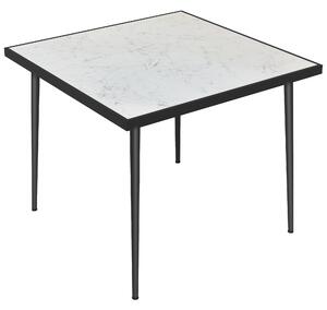 Outsunny Outdoor Dining Table, Square Garden Table for 4 with Marble Effect Tempered Glass Top, Steel Frame, White Aosom UK