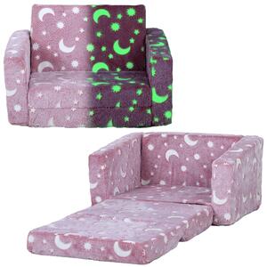 AIYAPLAY Childrens Sofa Beds 2 in 1 Kids Foldable Chair with Glow in The Dark Stars Moon Design, Washable Cushion and Cover, Pink Aosom UK