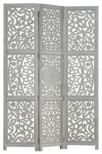 Hand carved 3-Panel Room Divider Grey 120x165 cm Solid Mango Wood