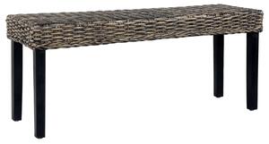 Bench 110 cm Black Natural Kubu Rattan and Solid Mango Wood