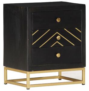 Bedside Cabinet Black and Gold 40x30x50 cm Solid Mango Wood