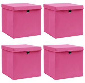 Storage Boxes with Lids 4 pcs Pink 32x32x32 cm Fabric