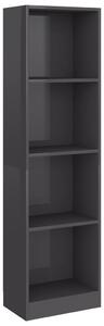 4-Tier Book Cabinet High Gloss Grey 40x24x142 cm Engineered Wood