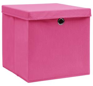 Storage Boxes with Lids 10 pcs Pink 32x32x32 cm Fabric