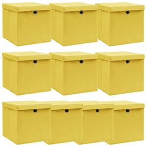 Storage Boxes with Lids 10 pcs Yellow 32x32x32 cm Fabric
