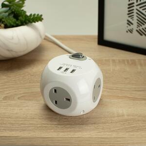 Status Cube Extension Socket with USB Ports White
