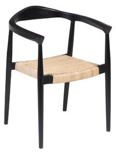 Dining Chair Black Natural Rattan Teak 59 x 58 x 76,5 cm