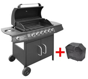 Gas Barbecue Grill 6+1 Cooking Zone Black