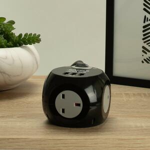 Status Cube Extension Socket with USB Ports Black