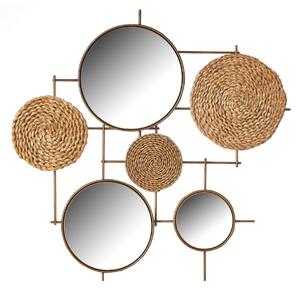 Wall Decoration Golden Natural Iron Mirror Natural Fibre 75 x 5 x 74 cm