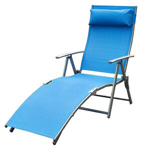 Outsunny Sun Lounger Steel Frame Outdoor Folding Chaise Texteline Lounge Chair Recliner with Headrest & 7 Levels Adjustable Backrest, Blue