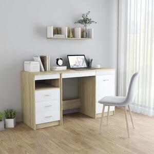 Desk White and Sonoma Oak 140x50x76 cm Chipboard