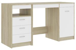 Desk White and Sonoma Oak 140x50x76 cm Engineered Wood