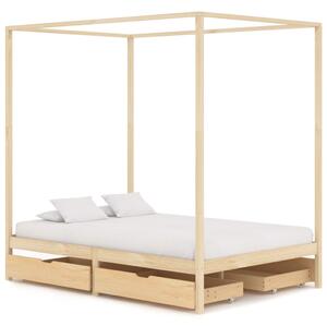 Canopy Bed Frame with 4 Drawers Solid Pine Wood 140x200 cm